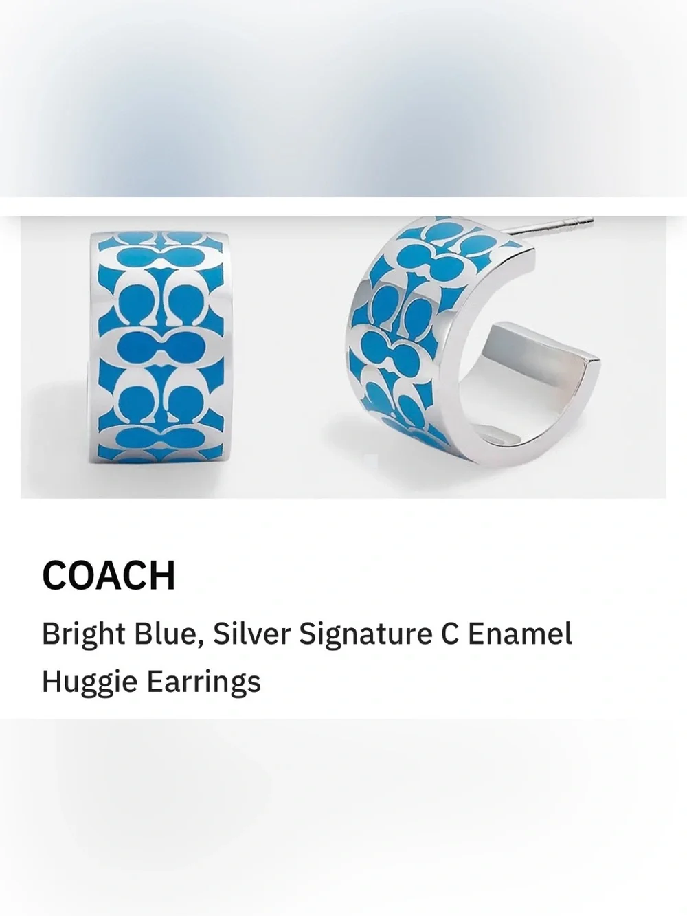 Coach NWOT Bright Blue Signature C Enamel Huggie Earrings - Picture 6 of 6